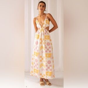 Peppermayo tropical pattern cutout maxi dress with open back